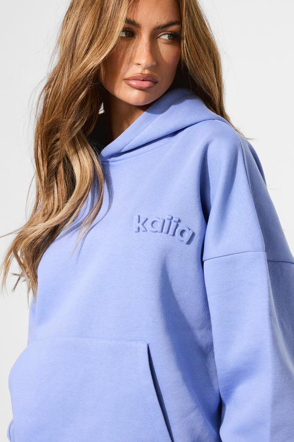 Kaiia Embossed Logo Oversized Hoodie Cornflower Blue