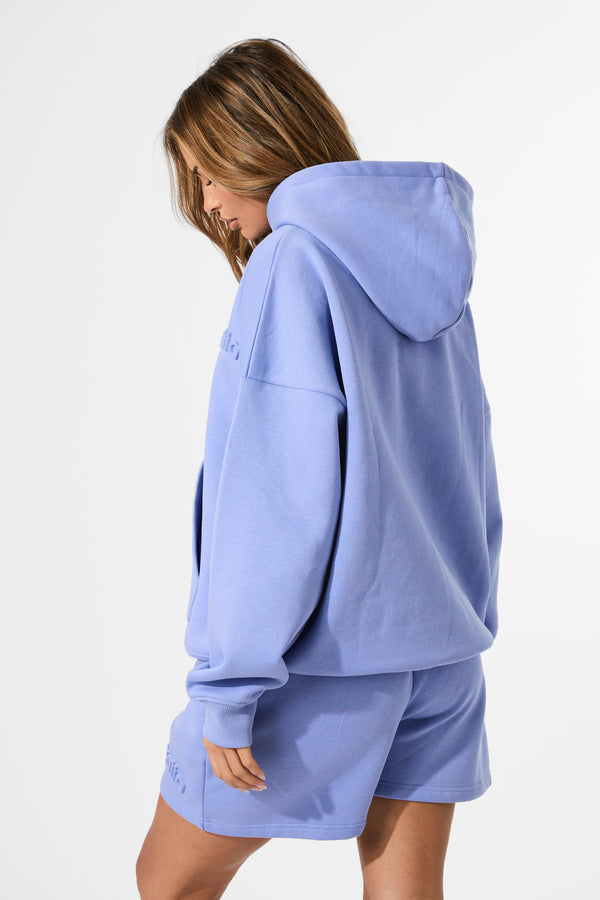 Kaiia Embossed Logo Oversized Hoodie Cornflower Blue