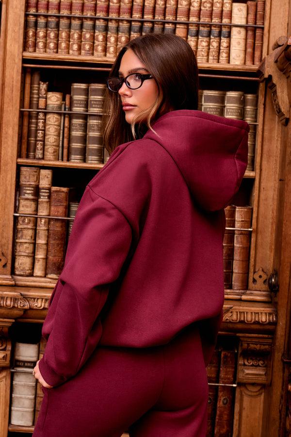 Kaiia Embossed Logo Oversized Hoodie Dark Cherry