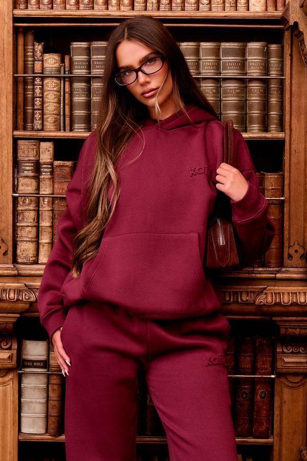 Kaiia Embossed Logo Oversized Hoodie Dark Cherry