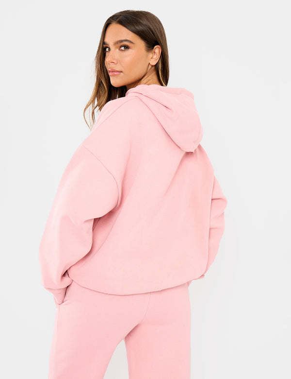 Kaiia Embossed Logo Oversized Hoodie Dusty Rose
