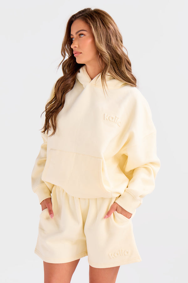 Kaiia Embossed Logo Oversized Hoodie Lemon