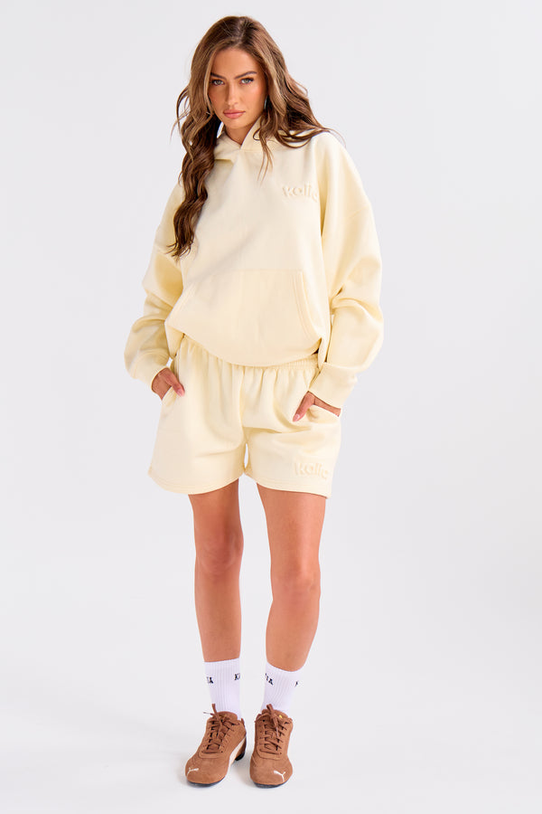 Kaiia Embossed Logo Oversized Hoodie Lemon