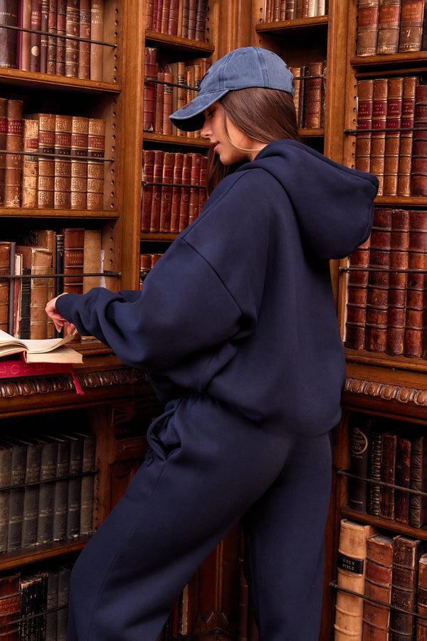 Kaiia Embossed Logo Oversized Hoodie Navy