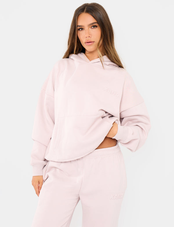 Kaiia Embossed Logo Oversized Hoodie Pale Dusty Lilac