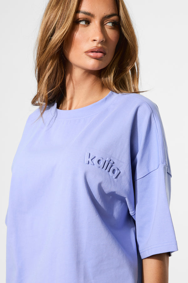 Kaiia Embossed Logo Oversized Tee Cornflower Blue