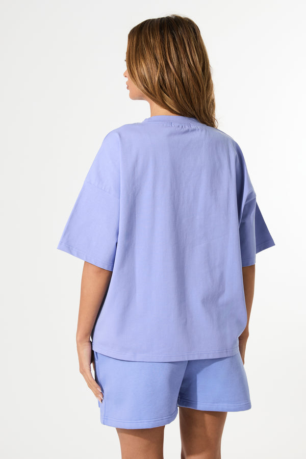 Kaiia Embossed Logo Oversized Tee Cornflower Blue