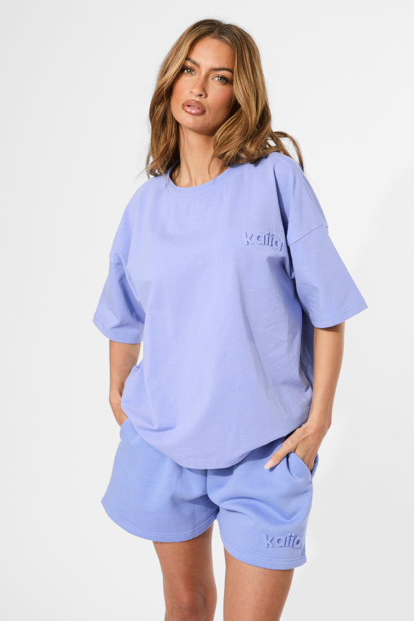 Kaiia Embossed Logo Oversized Tee Cornflower Blue