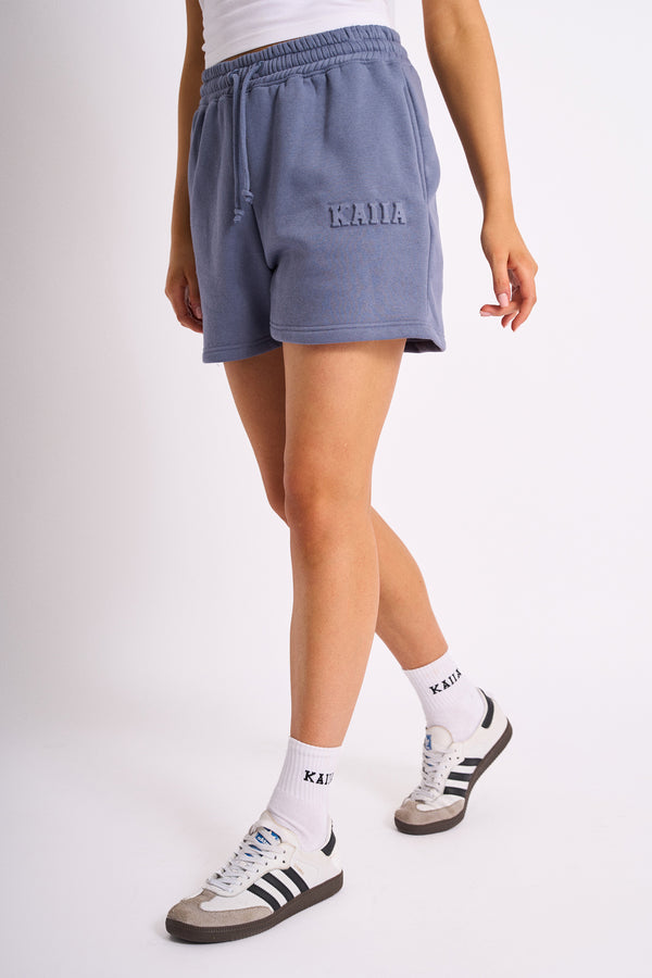 Kaiia Embossed Logo Sweat Shorts Blue