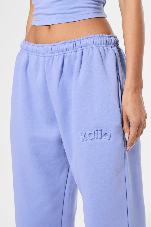Kaiia Embossed Logo Wide Leg Joggers Cornflower Blue