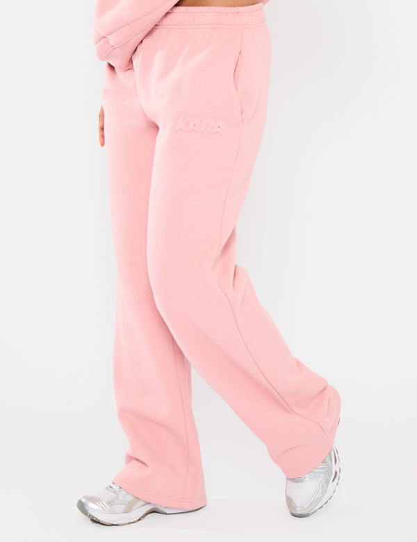 Kaiia Embossed Logo Wide Leg Joggers Dusty Rose