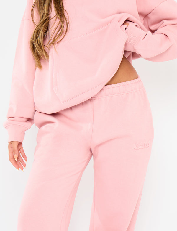 Kaiia Embossed Logo Wide Leg Joggers Dusty Rose