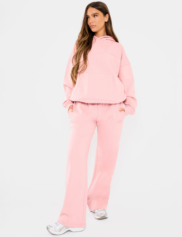 Kaiia Embossed Logo Wide Leg Joggers Dusty Rose