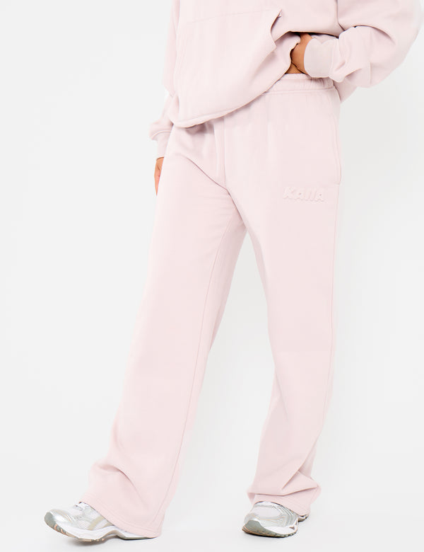 Kaiia Embossed Logo Wide Leg Joggers Pale Dusty Lilac