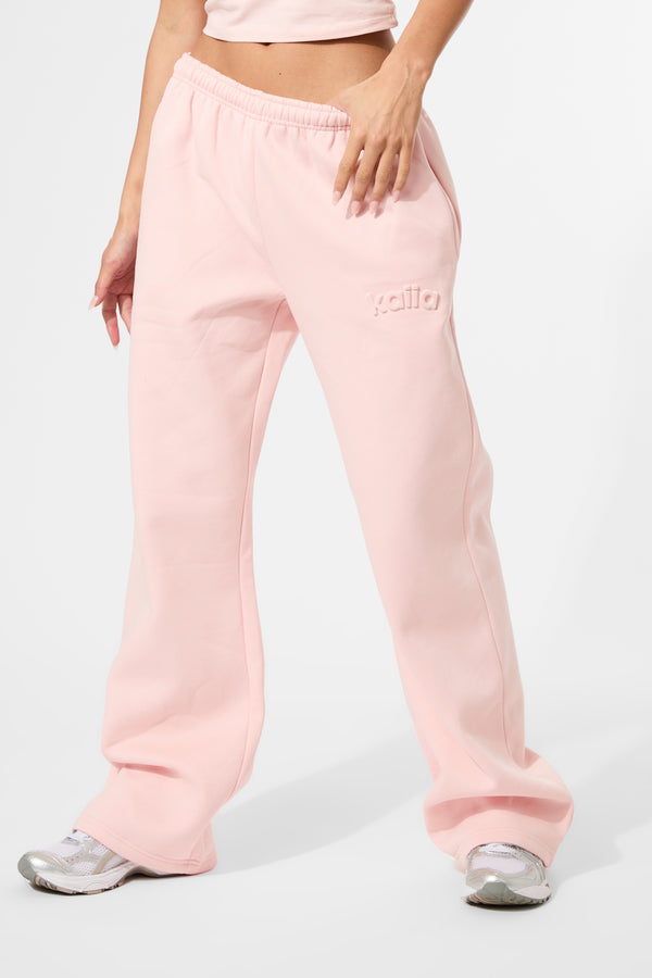 Kaiia Embossed Logo Wide Leg Joggers Sugar Pink