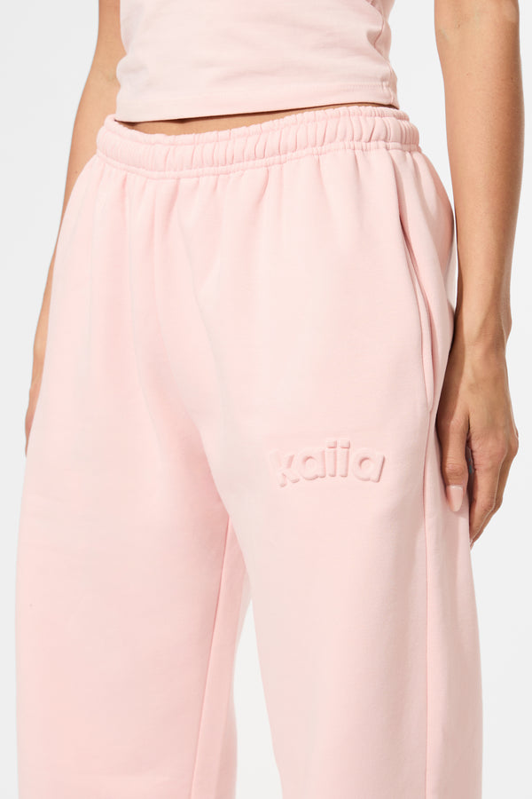 Kaiia Embossed Logo Wide Leg Joggers Sugar Pink