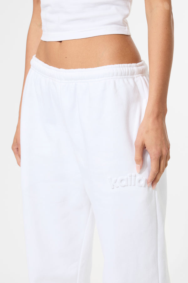 Kaiia Embossed Logo Wide Leg Joggers White