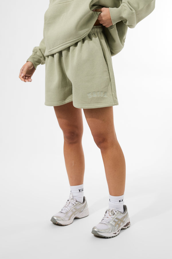 Kaiia Embossed Mini Sweat Shorts Sage
