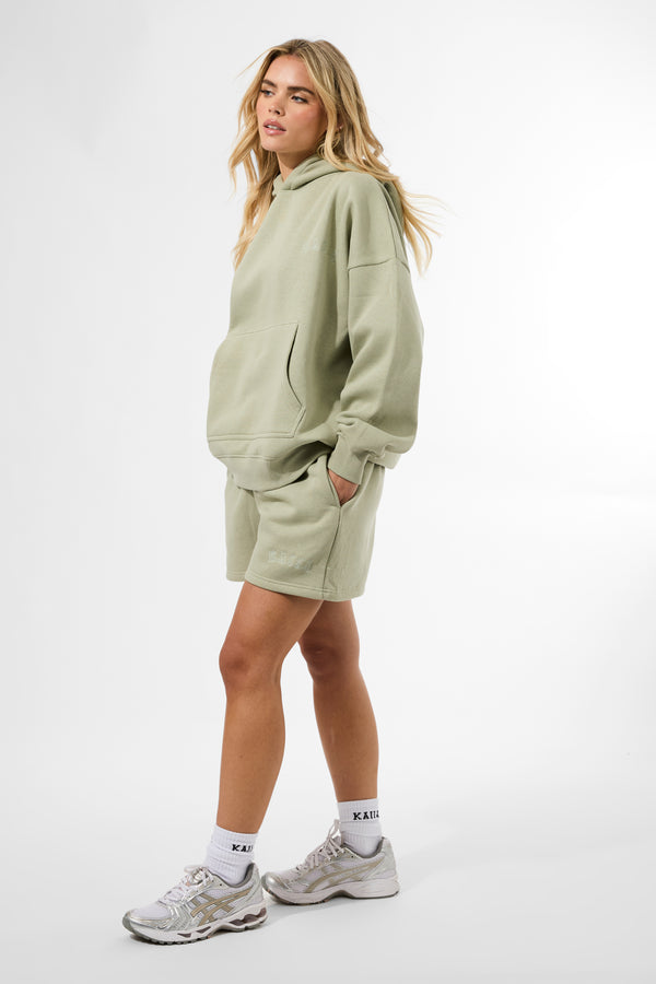 Kaiia Embossed Mini Sweat Shorts Sage