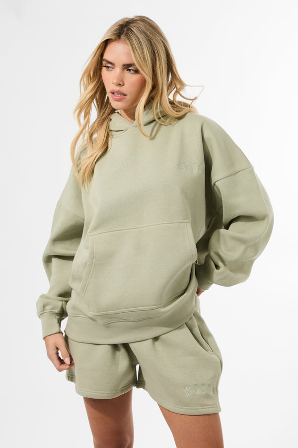 Kaiia Embossed Oversized Hoodie Sage