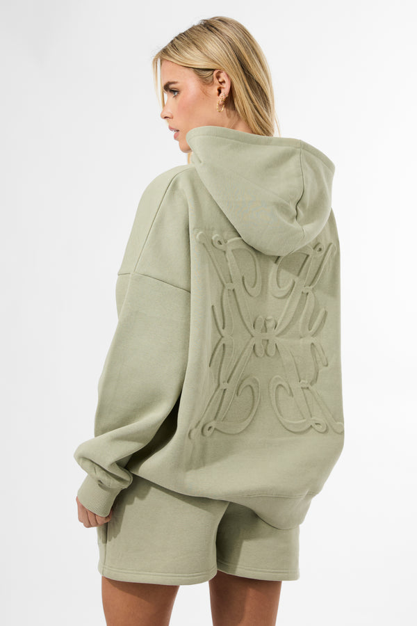 Kaiia Embossed Oversized Hoodie Sage