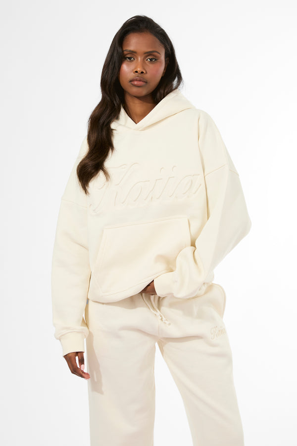 Kaiia Embossed Script Logo Oversized Hoodie Marshmallow