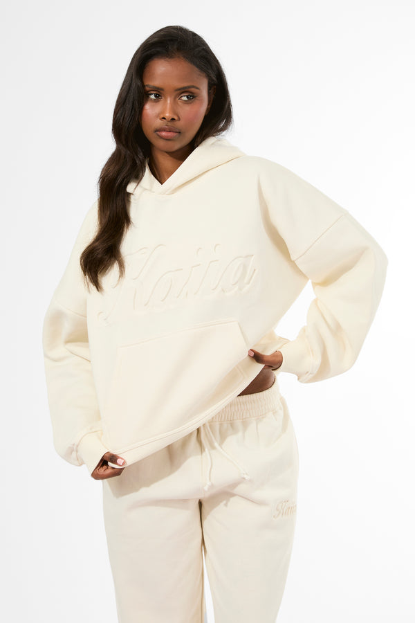 Kaiia Embossed Script Logo Oversized Hoodie Marshmallow