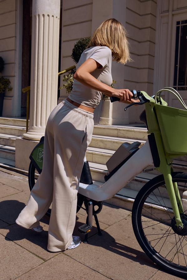 Kaiia Embossed Wide Leg Joggers Ash Taupe