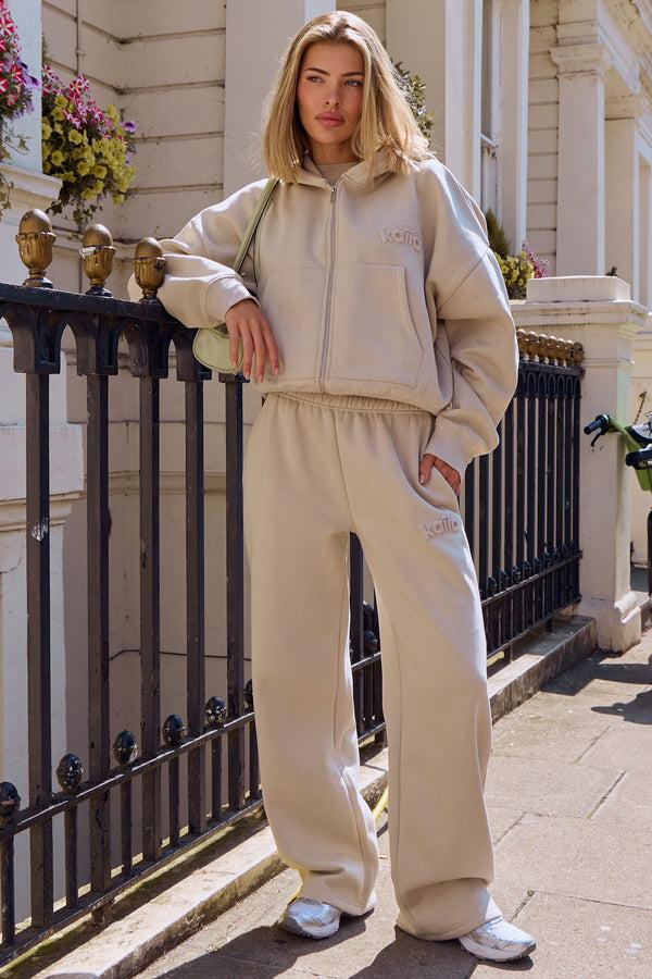 Kaiia Embossed Wide Leg Joggers Ash Taupe