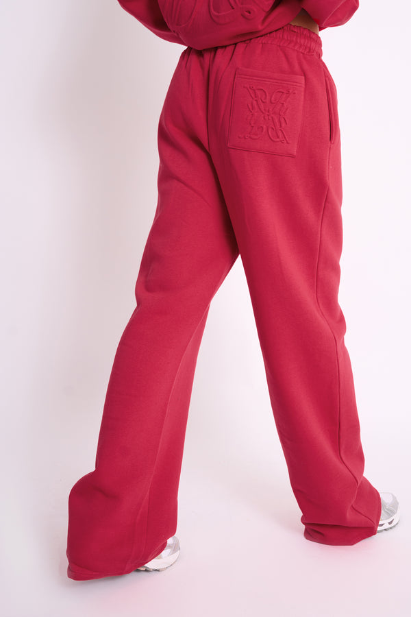 Kaiia Embossed Wide Leg Joggers Berry Red