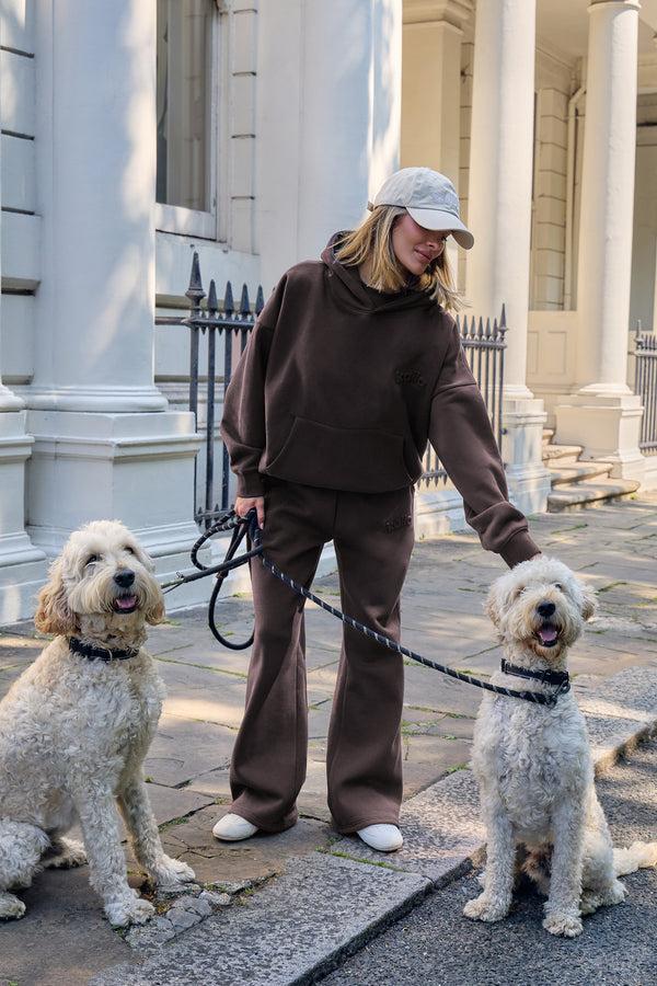 Kaiia Embossed Wide Leg Joggers Bitter Chocolate