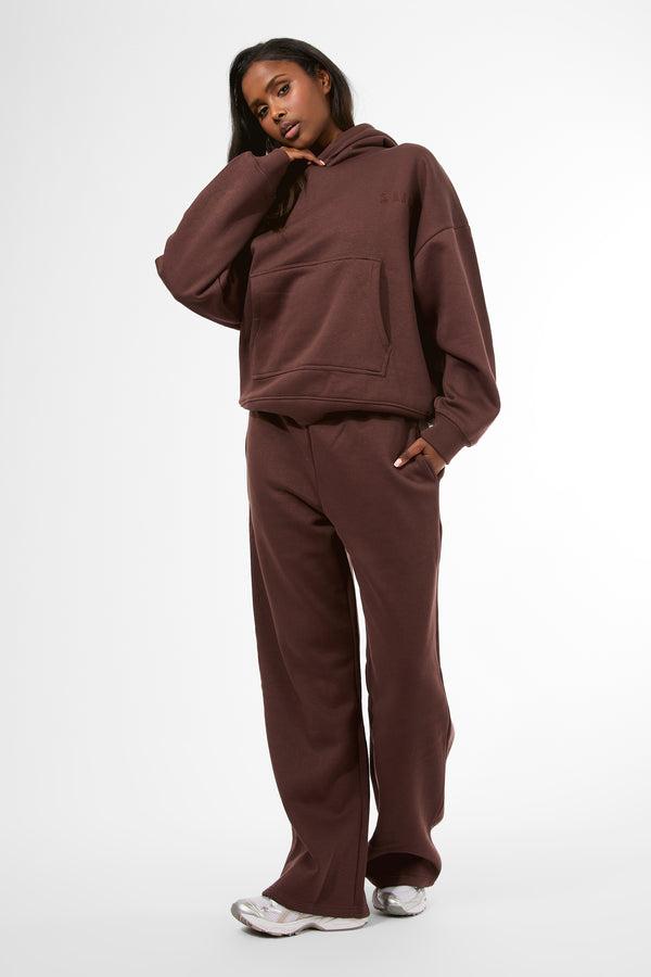 Kaiia Embossed Wide Leg Joggers Mocha
