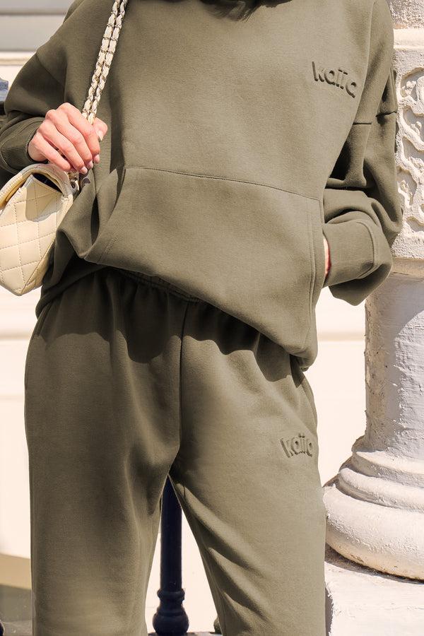 Kaiia Embossed Wide Leg Joggers Olive
