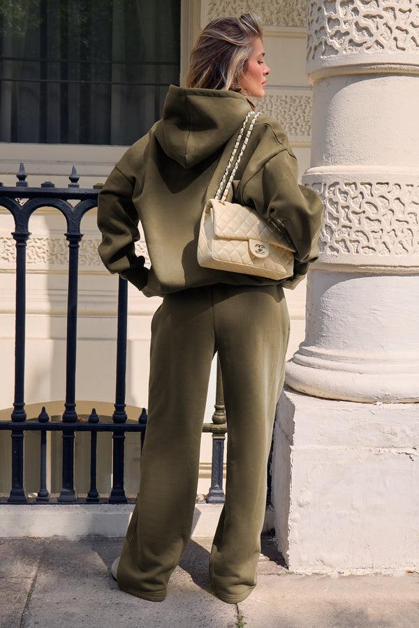 Kaiia Embossed Wide Leg Joggers Olive