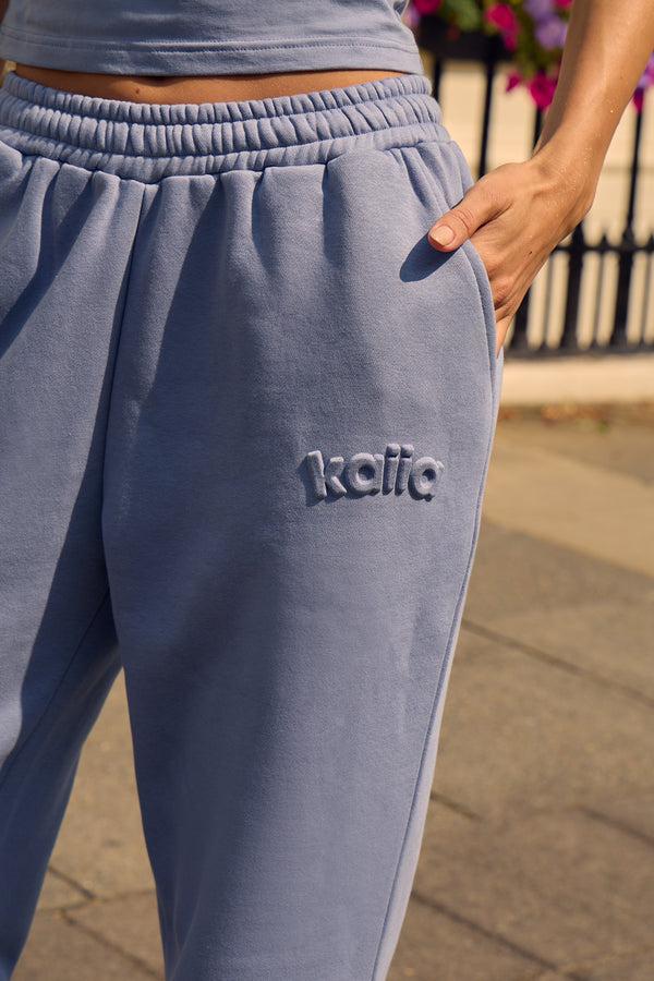 Kaiia Embossed Wide Leg Joggers Vintage Blue