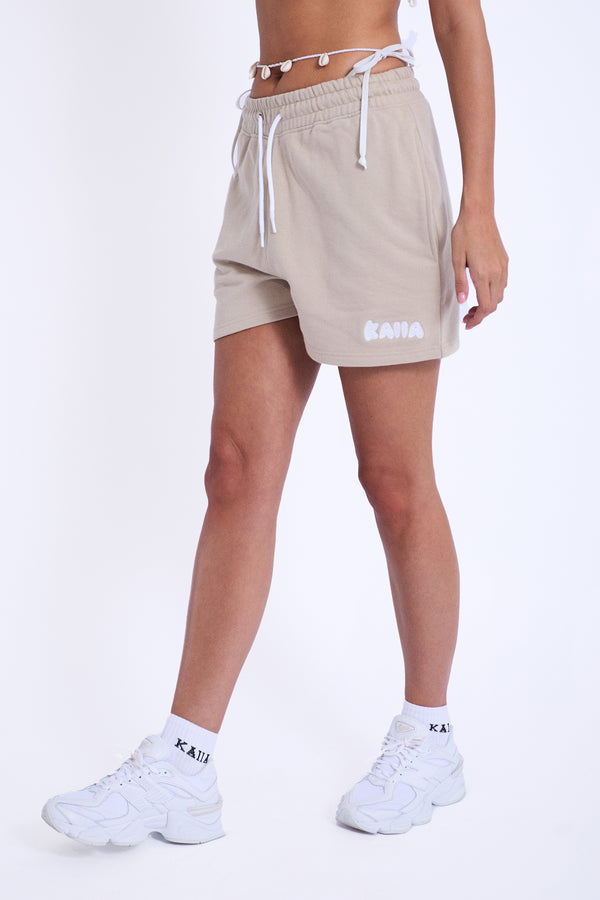 Kaiia Embroidered Bubble Logo Sweat Shorts Light Stone