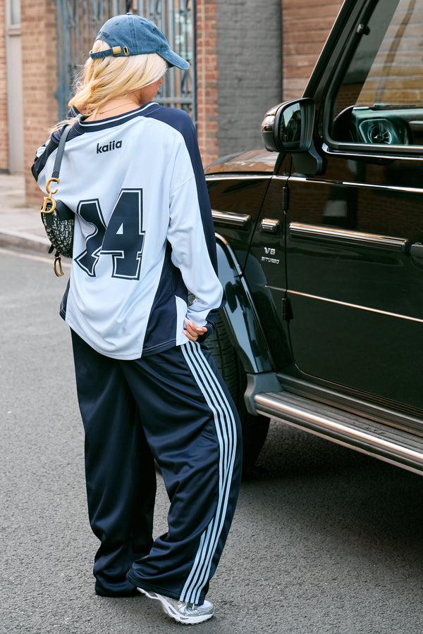 Kaiia Embroidered Tricot Joggers Baby Blue & Navy
