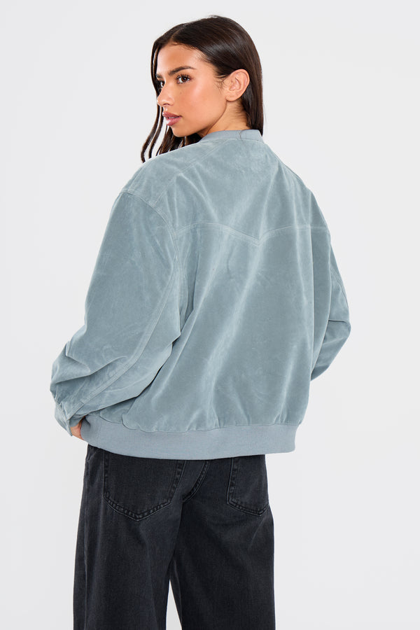 Kaiia Faux Suede Bomber Jacket Baby Blue