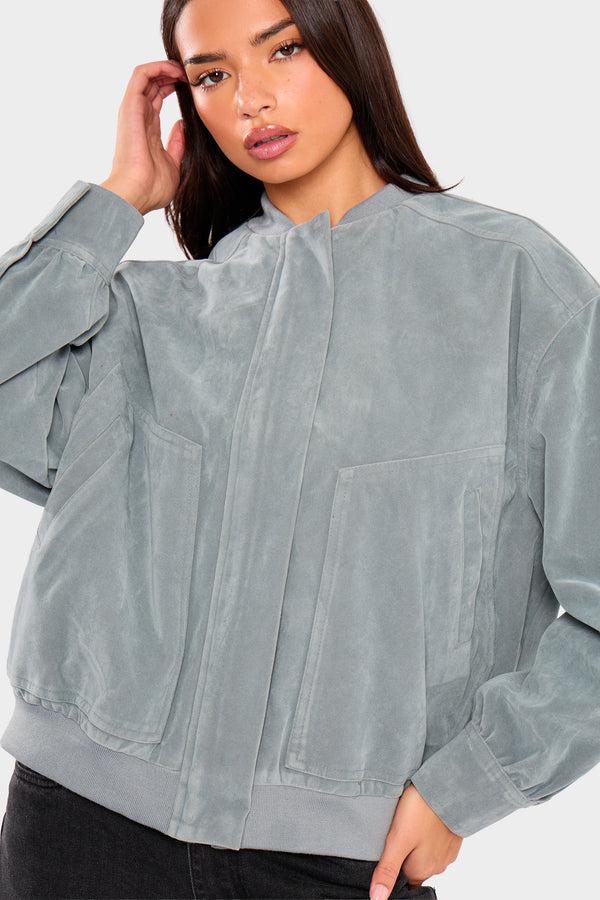 Kaiia Faux Suede Bomber Jacket Baby Blue