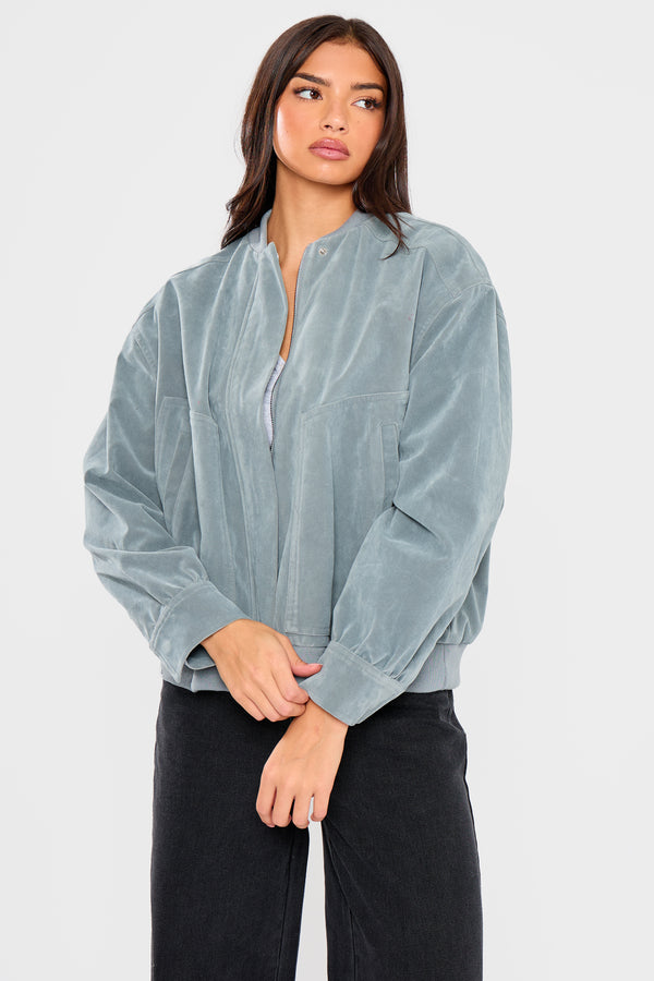 Kaiia Faux Suede Bomber Jacket Baby Blue