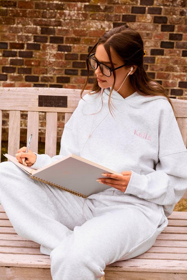 Kaiia Girly Back Graphic Oversized Hoodie Light Grey Marl