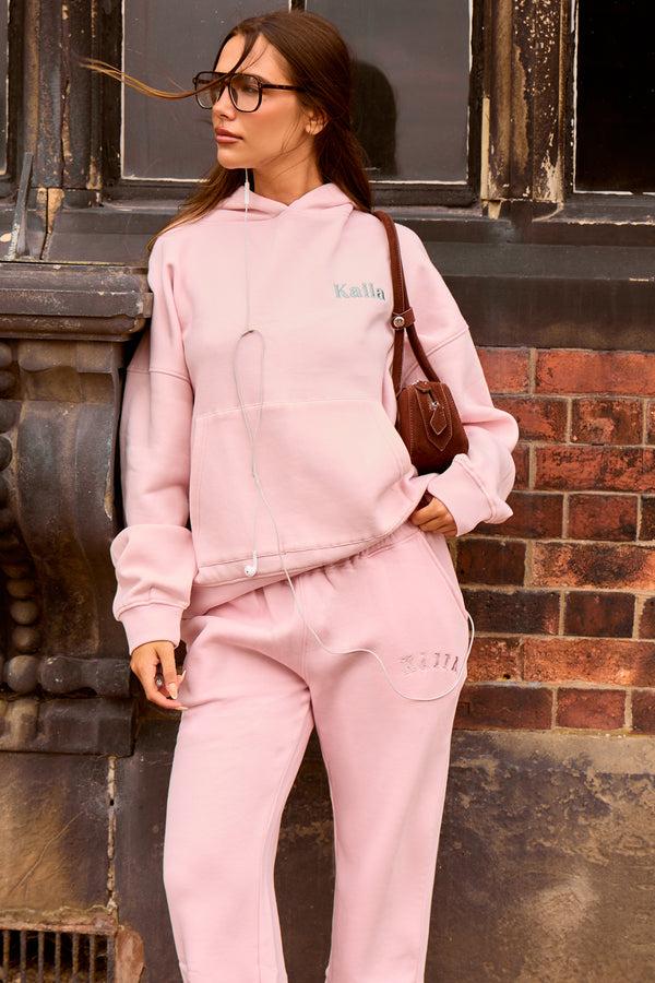 Kaiia Girly Back Graphic Oversized Hoodie Pink Chai