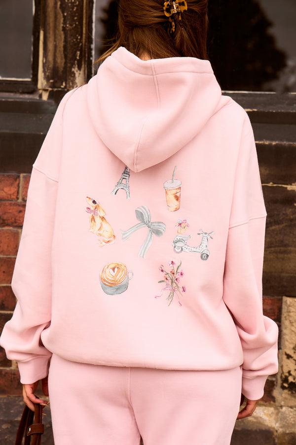 Kaiia Girly Back Graphic Oversized Hoodie Pink Chai