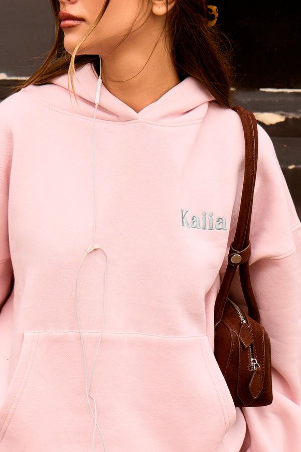 Kaiia Girly Back Graphic Oversized Hoodie Pink Chai