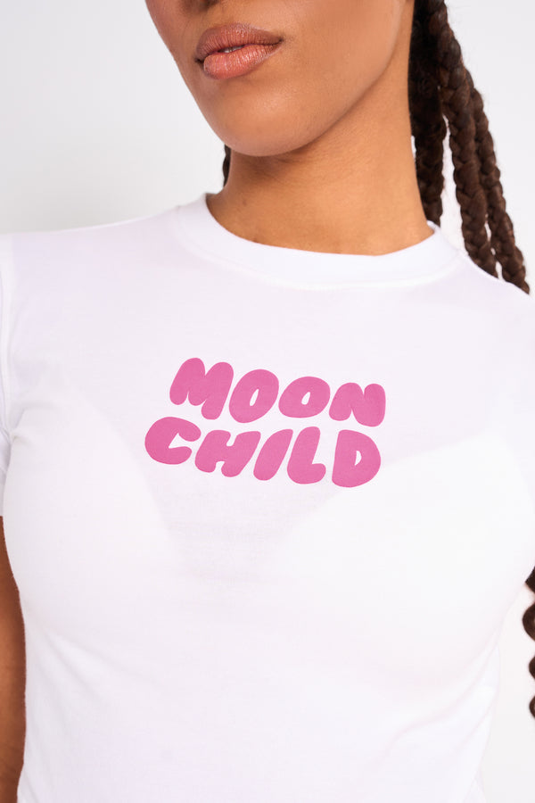 Kaiia Graphic Baby Tee White & Hot Pink