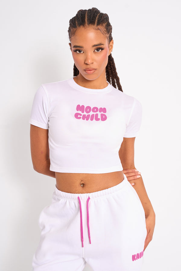 Kaiia Graphic Baby Tee White & Hot Pink