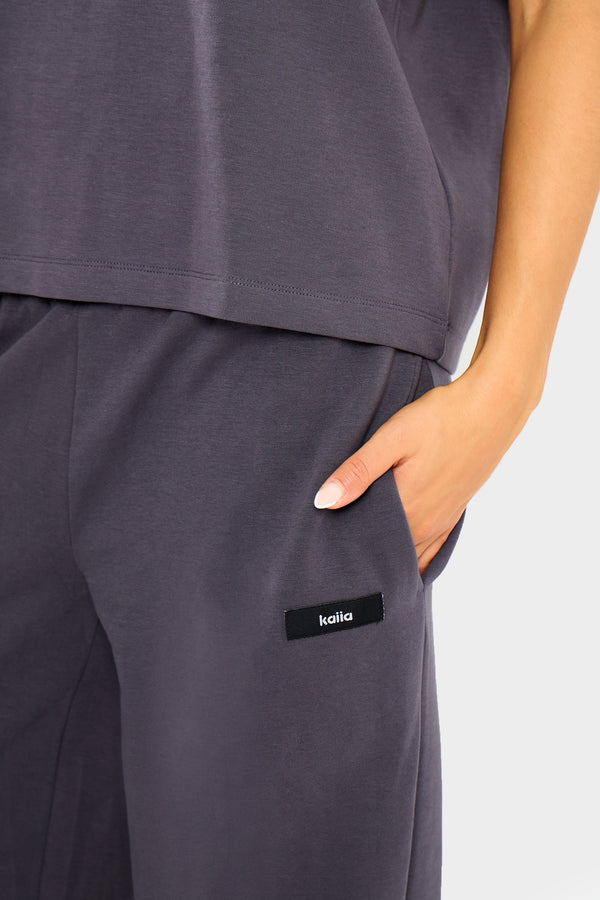 Kaiia Interlock Barrel Leg Joggers Midnight Charcoal