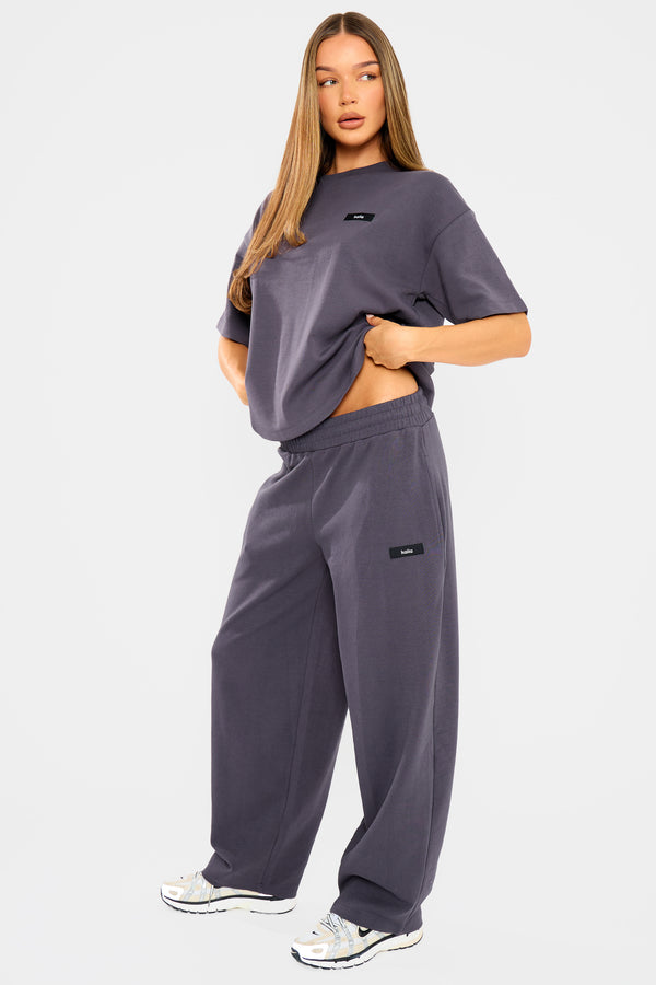 Kaiia Interlock Barrel Leg Joggers Midnight Charcoal