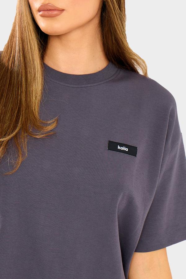 Kaiia Interlock Boxy T-Shirt Midnight Charcoal