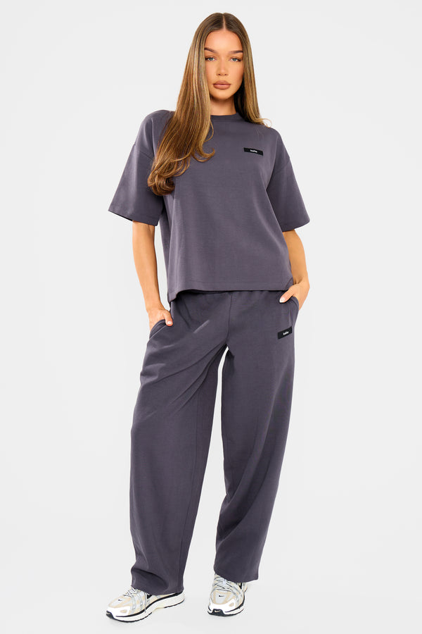 Kaiia Interlock Boxy T-Shirt Midnight Charcoal